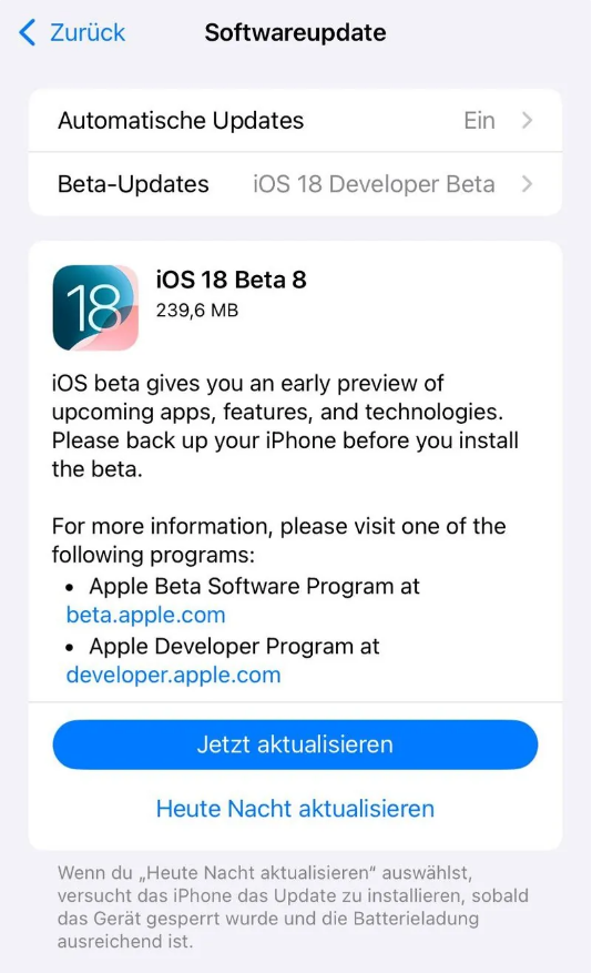 岳普湖苹果手机维修分享苹果 iOS / iPadOS 18 开发者预览版 Beta 8 发布 